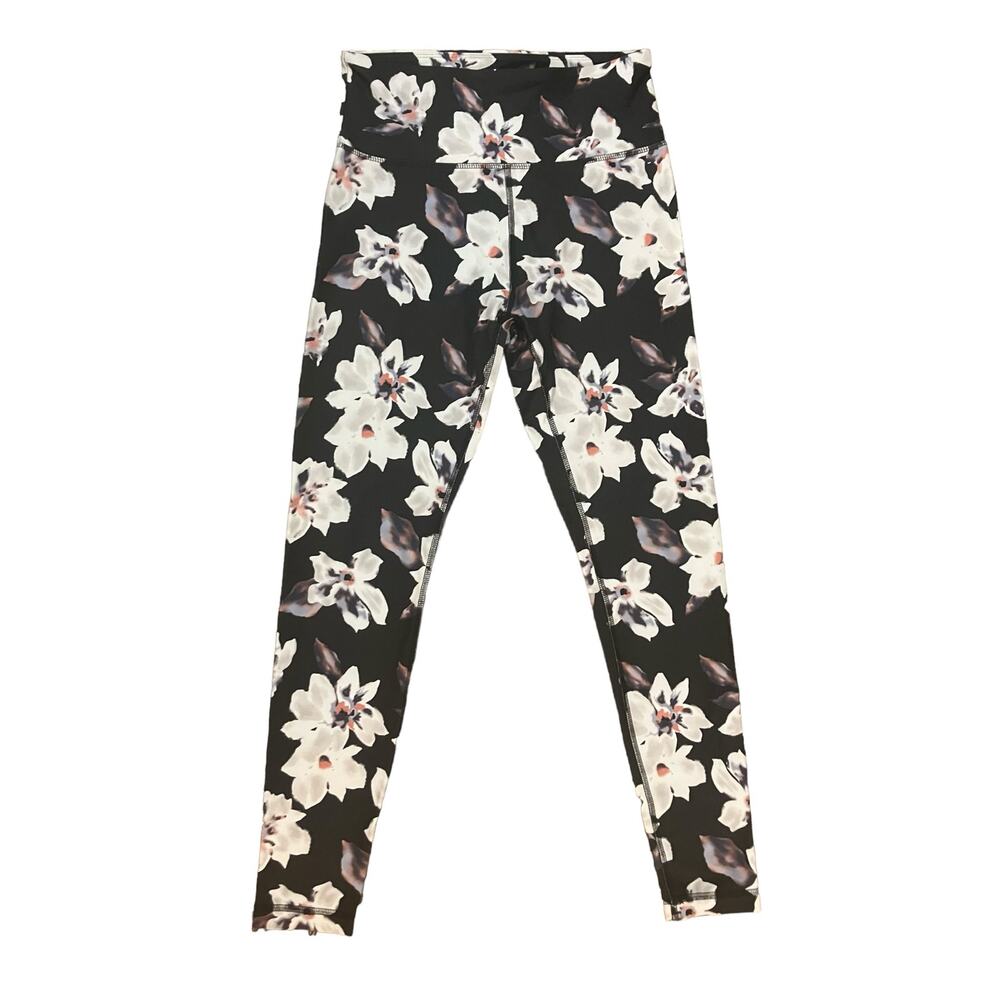 Zobha Women's Black w/ Floral Printed Athletic High Waist Leggings | Size M - Picture 2 of 10